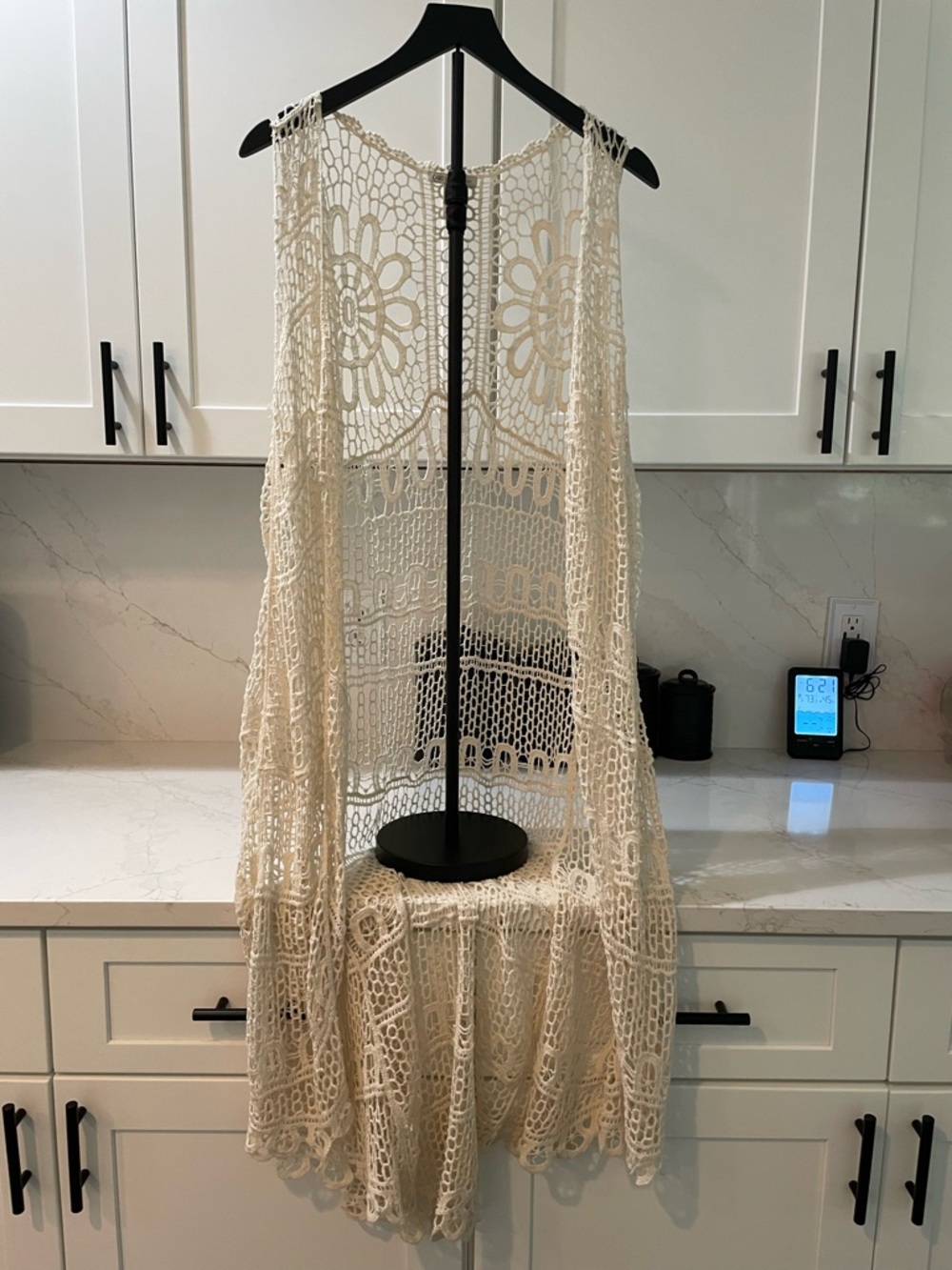 Cato XL Crochet Open Front Vest - Cream (0016)